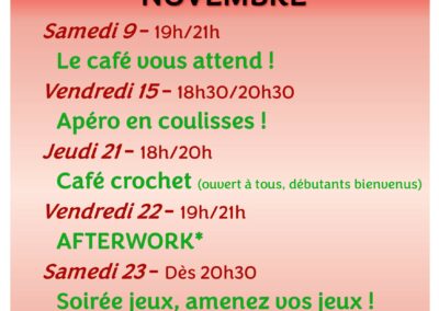 Programme du Café associatif ” LE FOYER”