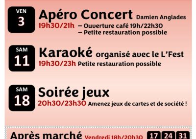 Programme du Café associatif ” LE FOYER”