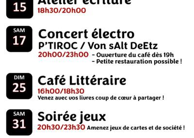 Programme du Café associatif ” LE FOYER”