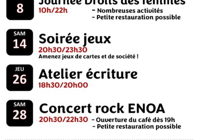 Programme du Café associatif ” LE FOYER”
